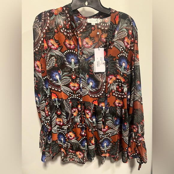 Molly Bracken NWT Colorful Floral Paisley Print Peplum Blouse Size M - Picture 1 of 6